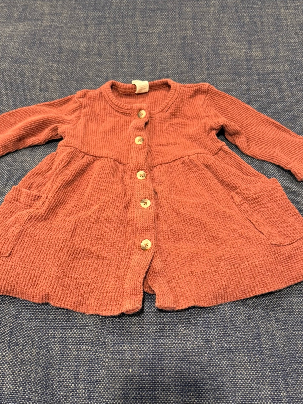 kate quinn Brown Waffle Button-Front Dress 3-6m 100% organic cotton pockets